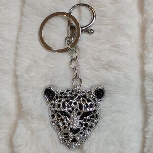 Silver Leopard Head Keyring Charm - Women's Accessories